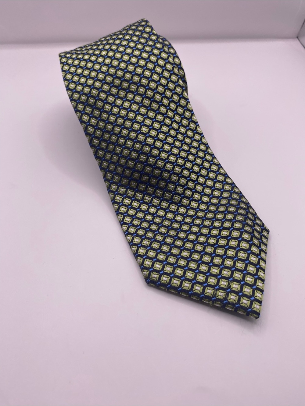 BOSS Men's Green and Blue Geometric Silk Tie